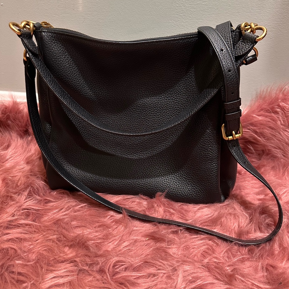 Coach Shay Black Pebbled Leather Brass Shoulder Crossbody Bag Purse